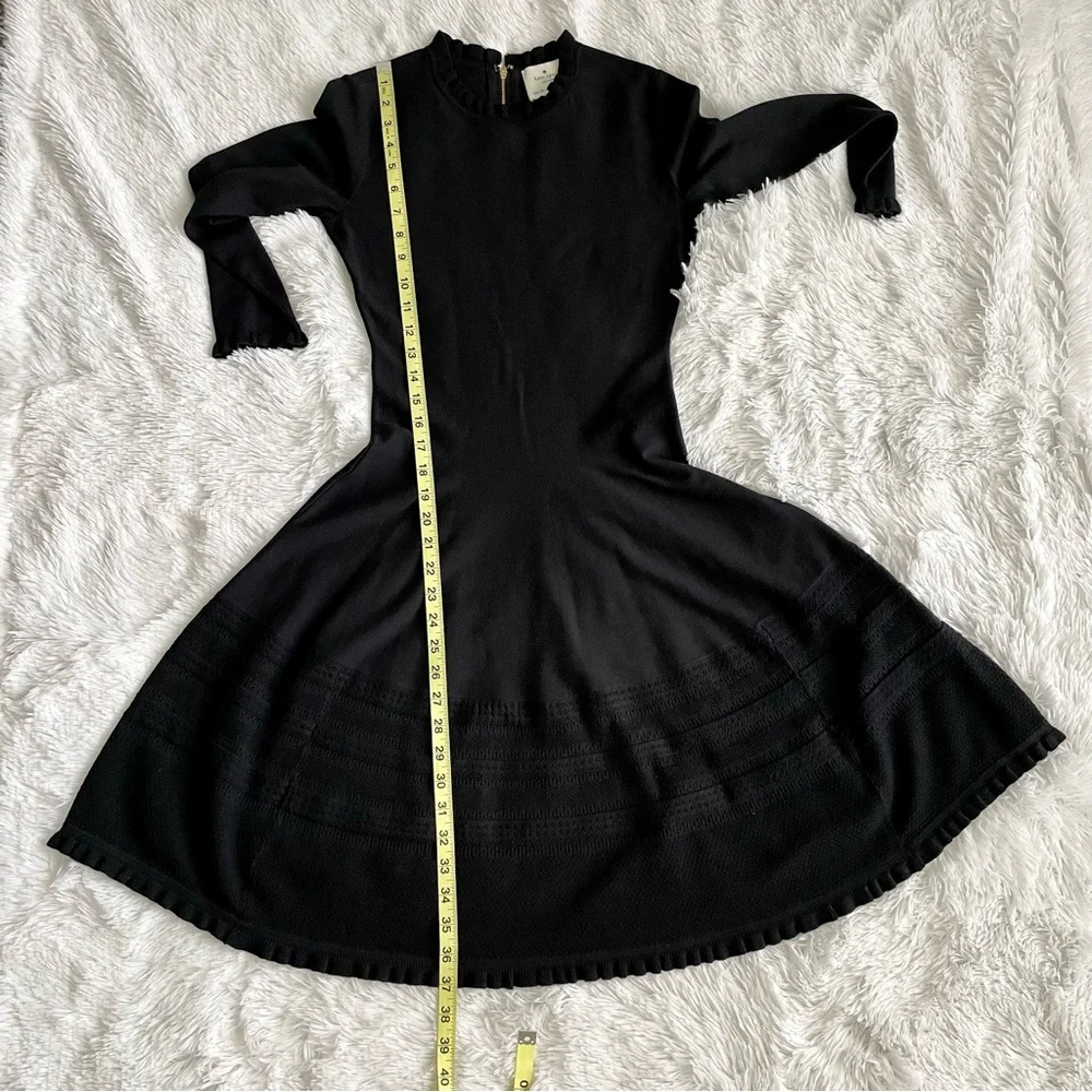 Kate Spade Sweater Dress Knit Pointelle Ruffle Neck Sleeves Fit & Flare Classic